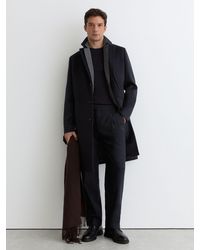 Reiss - Naples - Navy Wool-blend Flannel Wide-leg Trousers, 34 - Lyst