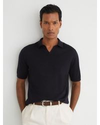 Reiss - Merino Wool Open-Collar Polo Shirt - Lyst