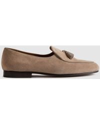 Reiss - Harry - Taupe Suede Slip-on Belgian Loafers - Lyst