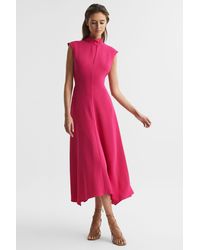 Reiss - Livvy - Bright Pink Open Back Midi Dress, Us 4 - Lyst