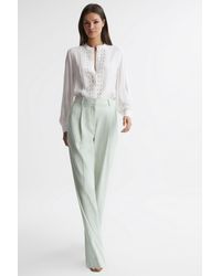 Reiss - Maisie - Cream Collarless Long Sleeve Lace Blouse - Lyst