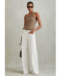 Reiss - Ria - Taupe Cotton Blend One-shoulder Top, Xs - Lyst