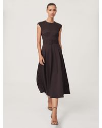 Reiss - Mesh-Panel Belted Pleated Midi Dress - Lyst