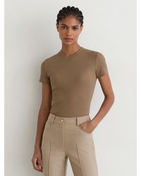 Reiss - Cotton-Stretch High V-Neck T-Shirt - Lyst