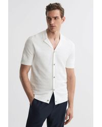 Reiss - Lunar - White Textured Cuban Collar Button-through Shirt, M - Lyst