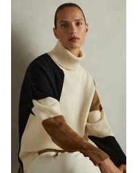 Reiss - Cream/ Wool-Cashmere Colourblock-Intarsia Jumper - Lyst