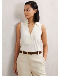 Reiss - Neutral Cotton-Blend Collared Sleeveless Top - Lyst