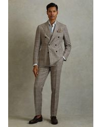 Reiss - Burgess - Light Taupe Linen Side Adjuster Check Trousers - Lyst