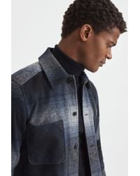 Reiss - Idaho - Blue Multi Wool Blend Check Overshirt - Lyst