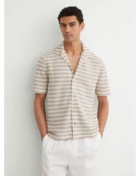 Reiss - Oatmeal Striped Crochet Cuban-Collar Shirt - Lyst