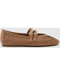 Reiss - Elizabeth - Neutral Woven Ballerina-strap Flats, Us 8 (uk 6) - Lyst