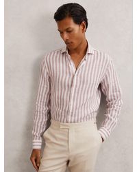 Reiss - Dusty Rose & Stripe Linen Striped Cutaway-Collar Shirt Regular-Fit - Lyst