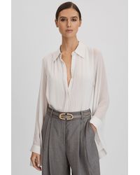 Reiss - Magda - Pale Blue Pleated Flared Sleeve Blouse - Lyst
