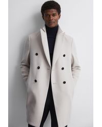 Reiss - Timpano - Bone Wool Blend Double Breasted Epsom Coat, Xs - Lyst