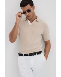 Reiss - Boston - Camel Cotton Blend Contrast Open Collar Shirt, Xs - Lyst