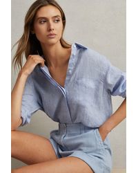 Reiss - Demi - Dusty Blue Linen Garment Dyed Shorts - Lyst
