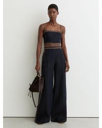 Reiss - Linen Wave-Trim Wide-Leg Trousers - Lyst