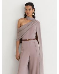 Reiss - One-Shoulder Drape Wide-Leg Jumpsuit - Lyst