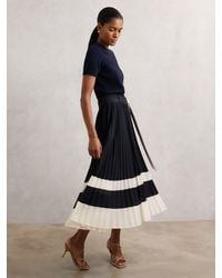 Reiss - Belted Pleated Midi Skirt - Lyst
