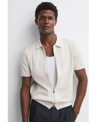 Reiss - Walton - Stone Slim Fit Textured Zip Through T-shirt - Lyst