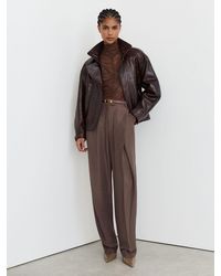 Reiss - Aries - Mocha Brown Jacquard Deep-pleat Barrel-leg Trousers, Us 8 Regular - Lyst