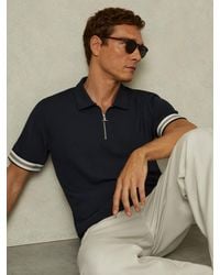 Reiss - Textured Contrast Trim Half-Zip Polo Shirt - Lyst