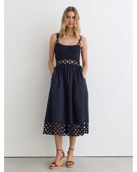 Reiss - Rib-Knit Woven Mix Cut-Out Midi Dress - Lyst