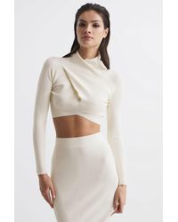 Reiss - Elsie - White High Neck Cropped Co Ord Top, S - Lyst