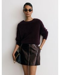 Reiss - Cora - Burgundy Leather Crocodile-effect Mini Skirt, Us 8 - Lyst