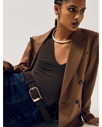 Reiss - Iyla - Chocolate Suede Half Keeper Belt - Lyst