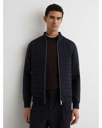 Reiss - Freddie - Navy Hybrid Quilt And Interlock Jersey Zip-through Jacket - Lyst