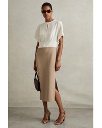 Reiss - Colourblock Draped Sleeve Midi Dress - Lyst