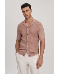 Reiss - Fortune - Rose Cable Knit Cuban Collar Shirt - Lyst