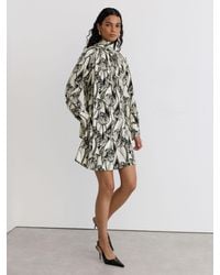 Reiss - Floral-Print Tie-Neck Swing Mini Dress - Lyst