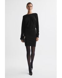 Reiss - Lucy - Black Cashmere-wool Blend Draped Mini Dress - Lyst