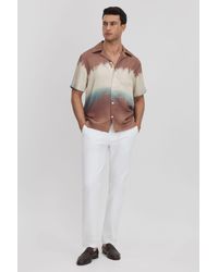 Reiss - Evia - Tobacco Ombre Print Cuban Collar Shirt, Xxl - Lyst