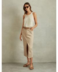 Reiss - High Rise Denim Midi Skirt - Lyst
