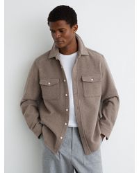 Reiss - Demari - Oatmeal Melange Wool-blend Twin-pocket Overshirt, Xs - Lyst