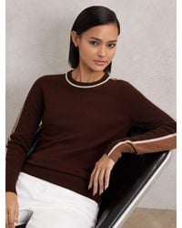 Reiss - Burgundy & Tan Wool-Blend Colour-Block Jumper With Cashmere - Lyst