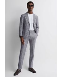 Reiss - Squad - Navy Linen Dogtooth Adjuster Trousers - Lyst