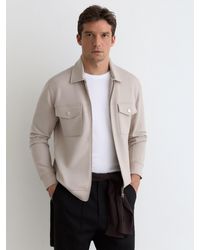 Reiss - Medina - Stone Premium Interlock Zip-through Overshirt, L - Lyst
