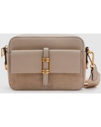 Reiss - Orla - Taupe Leather Suede Camera Bag, One - Lyst