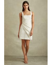 Reiss - Piper - Cream Linen Pleat Detail Mini Dress - Lyst