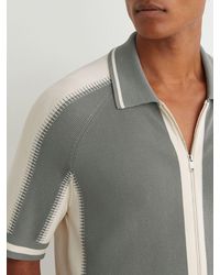 Reiss - Sage & Ecru Colour-Block Zip-Through Knit Shirt - Lyst