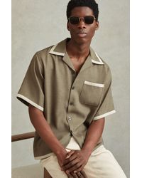 Reiss - Vita - Sage/white Contrast Trim Cuban Collar Shirt, Xxl - Lyst