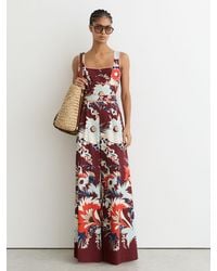 Reiss - Leighton - Burgundy Cotton Wide-leg Printed Jumpsuit, Us 12 - Lyst