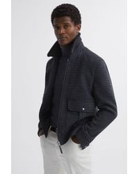 Reiss - Robyn - Navy Wool Blend Check Jacket - Lyst