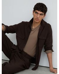 Reiss - Forsithe - Brown Textured Twin-pocket Overshirt Cotton-blend, Xxl - Lyst