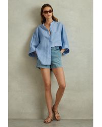Reiss - Winona - Blue Relaxed Sleeve Linen Shirt - Lyst