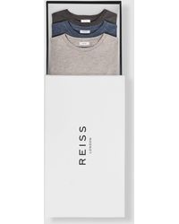 Reiss - 3 - Mens Grey, Blue And Beige Cotton Multi Melange Bless Crew Neck T-shirts 3 Pack - Lyst